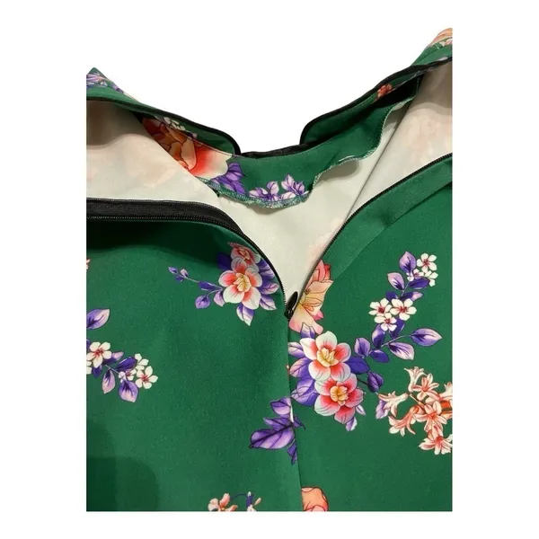 ZARA WOMAN Cheongsam Mini Dress Mandarin Collar Green Floral Size Small - Image 11