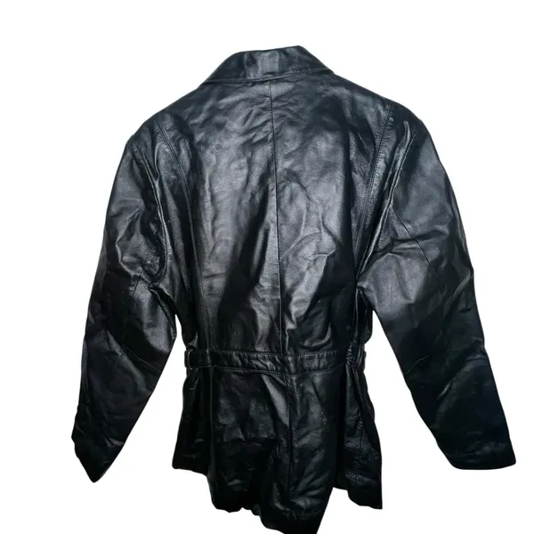 VTG Outbrook Womens Black Genuine Leather Zipper Lined‎ Belted Waist Jacket Sz L - Image 5