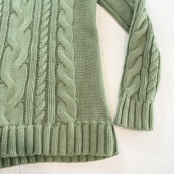 LL Bean Sage Green Double L Mixed Cable Crew Neck Pullover Cotton Sweater XS - Image 6