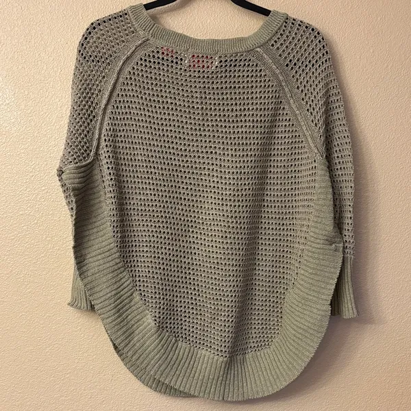 Anthropologie YOON Olive Green Open-Weave Crewneck Raglan Sleeve Poncho Sweater - Image 8