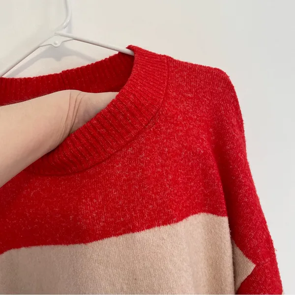 A NEW DAY Slouchy Crewneck Pullover Sweater Red Beige Orange Colorblock Striped - Image 6