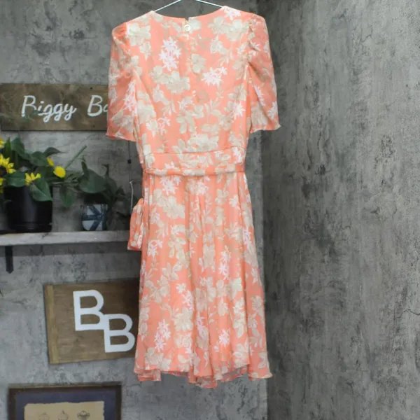Tommy Hilfiger Womens Tie Front Printed Capelet Fit & Flare Dress Coral Pink 8 - Image 2