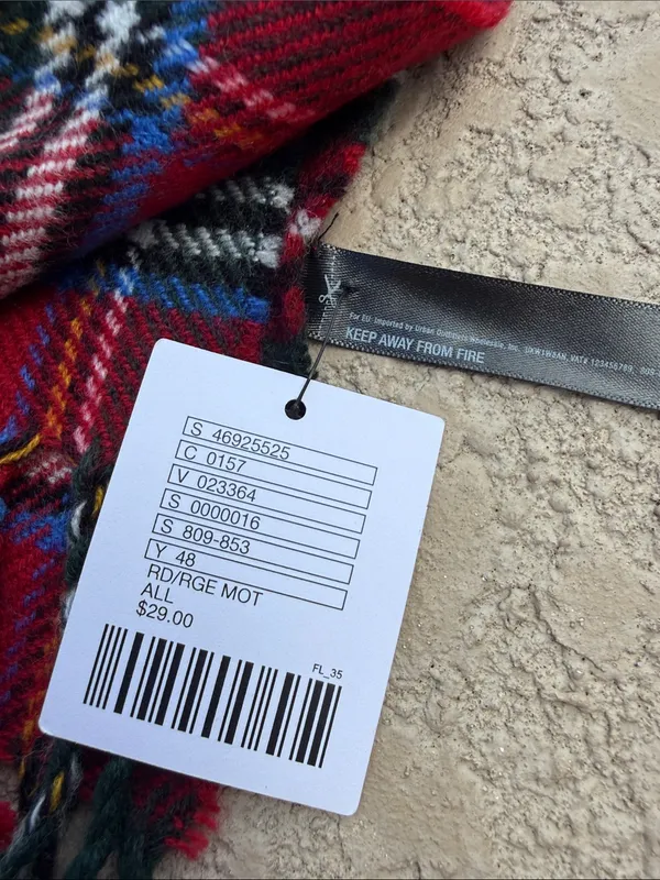 Urban Outfitters Red Plaid Fringed Wool-Blend Scarf - Image 2