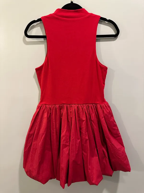 Sofie The Label Mixed Material High Neck Bubble Skirt Crimson Red Size M - Image 6