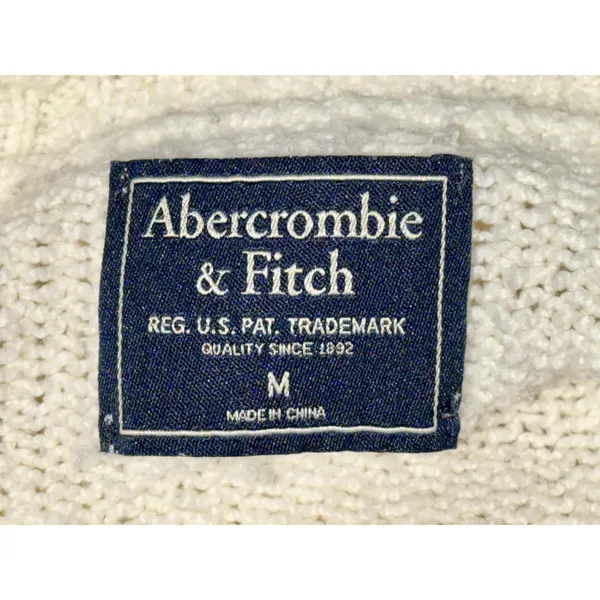 Abercrombie & Fitch Cream Ribbed Knit Long Sleeve Pullover V-Neck Sweater Size M - Image 3