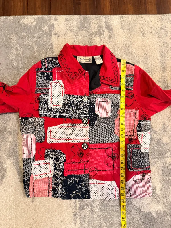 New directions Red Patchwork Jacket with Navy & White Panels - Image 6