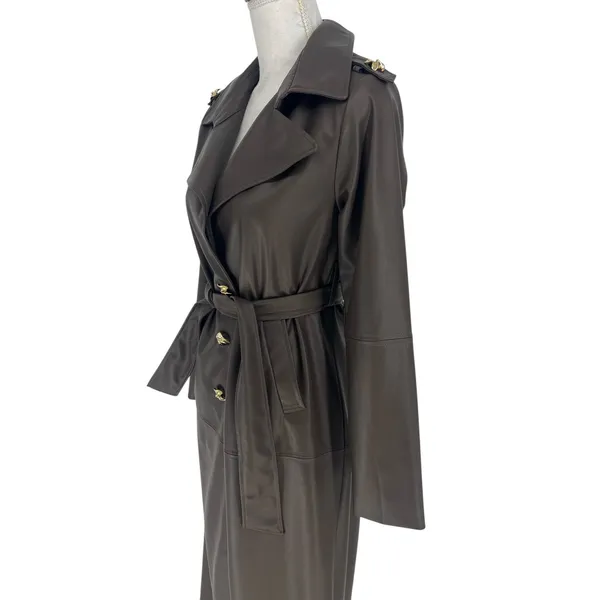 Wyld Blue Faux‎ Leather Trench Coat Dark Chocolate Size XS - Image 8