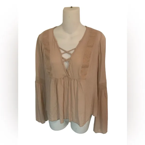 Peasant Style Blouse Beige Tunic Top Ladies Sz M Cottagecore - Image 2
