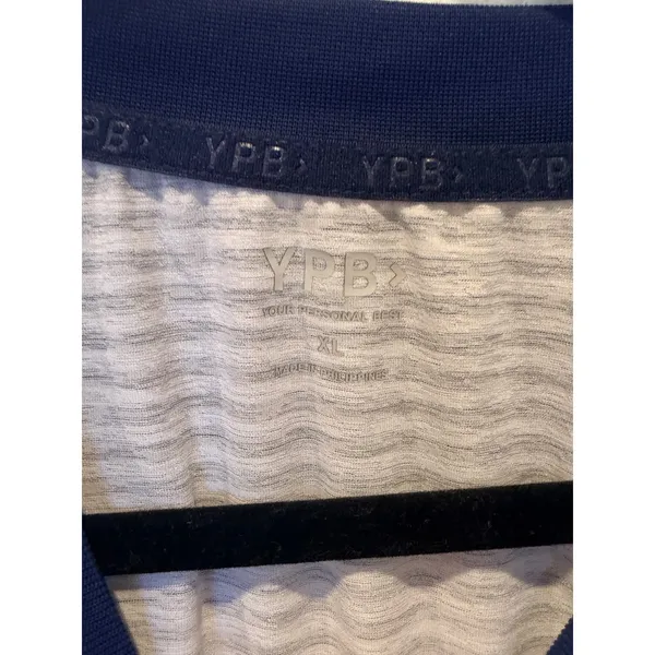YPB Featherweight Tie-Front Tee Navy Blue Striped Active Crop Top XL - Image 9