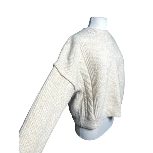 MADEWELL Women’s Fuzzy Alpaca Blend Cream Pullover Mixed Knit Sweater - Image 3