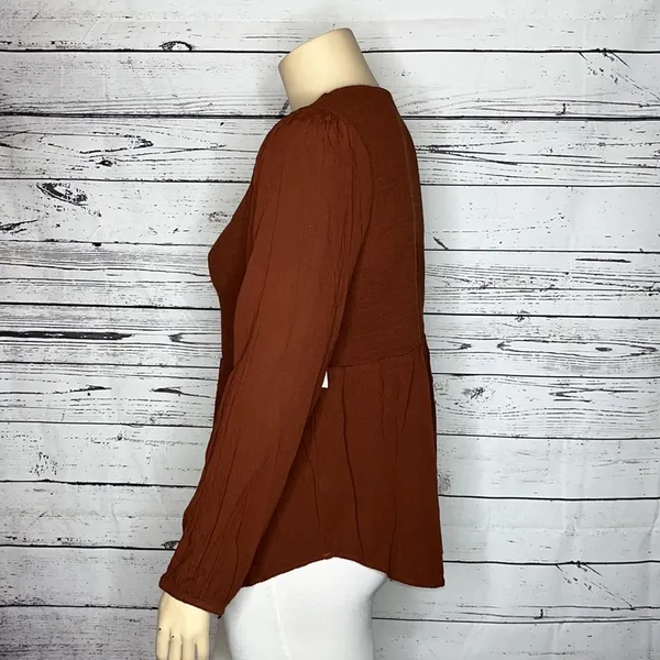 Sonoma NWT Size XL Brown Smock Elastic V-Neckline Boho Peasant Top Blouse - Image 3