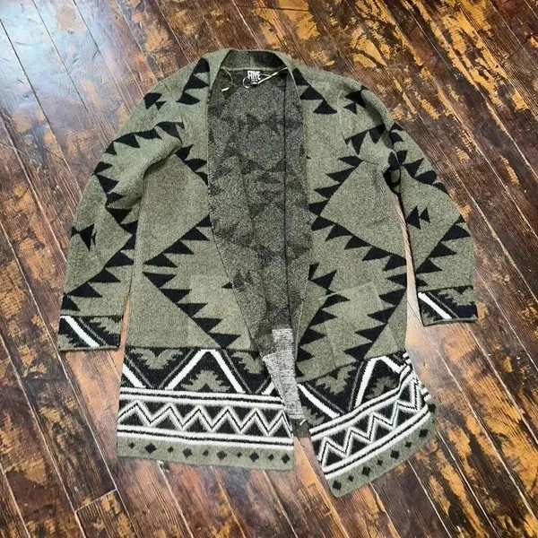 Frye southwest jacquard green & black cardigan sweater - Image 4