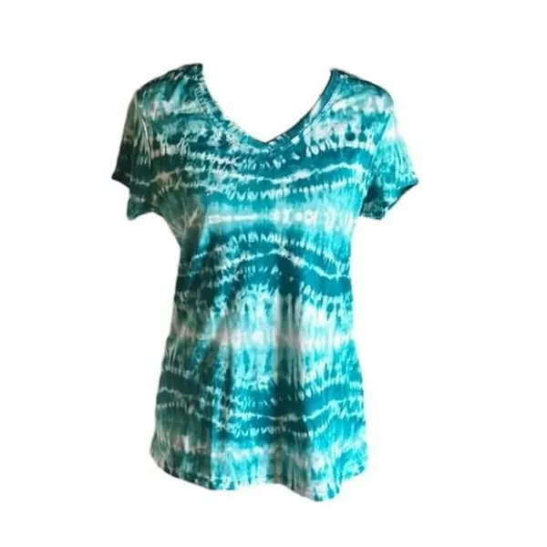 Danskin Now Women's T-Shirt Green/White Tie Dye Size Small - Image 5