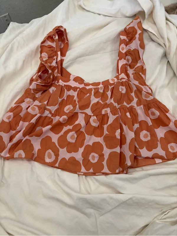 Vestique Pink Rust Floral Ruffle Babydoll Tank Top Size M 100% Cotton - Image 2