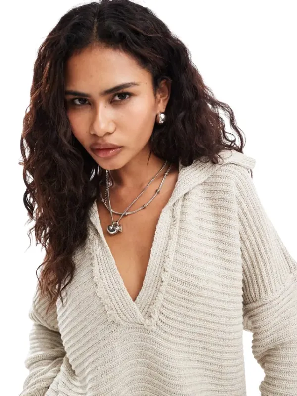 Free People Marlie Pullover Sweater Women's Small Pebble Collared Bohemian NWOT - Image 4