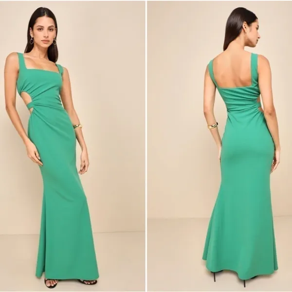 LULUS Prom Wedding Cocktail Formal Event Chic Modern Green Maxi Gown NWOT - Image 2