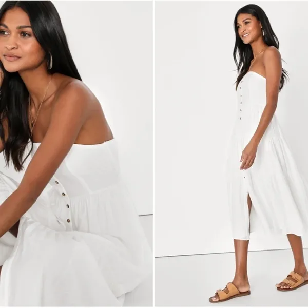 LULU's Casual Summer Bridal Brunch Beach Summer Honeymoon Midi Dress - Image 4