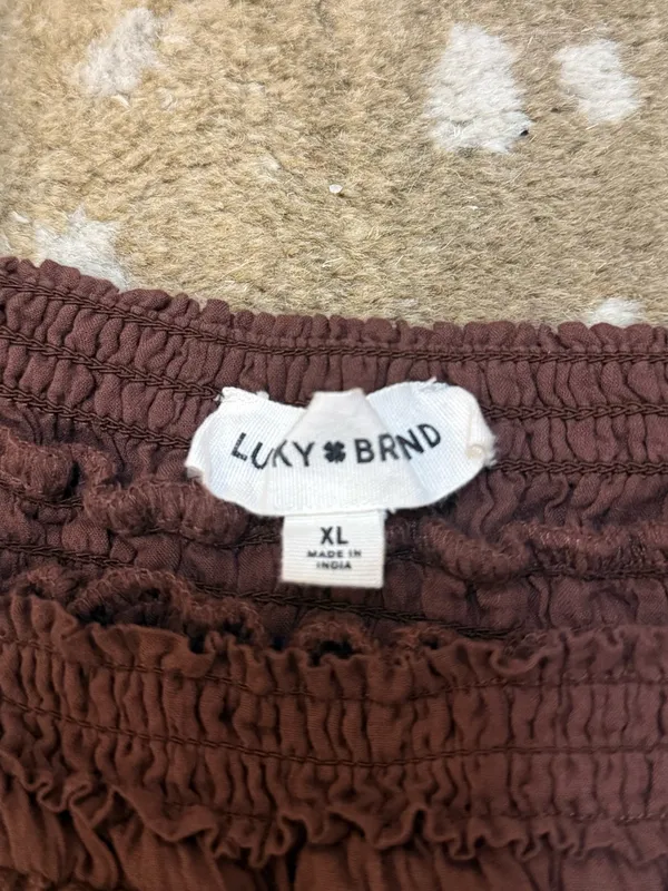 Lucky Brand XL Brown Smocked Babydoll Tank Top Adjustable Straps Boho - Image 6