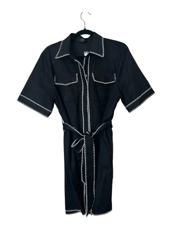 Commense NWT Black Contrast Stitch Belted Shirt Dress Small Linen Blend Sold Out - Image 4
