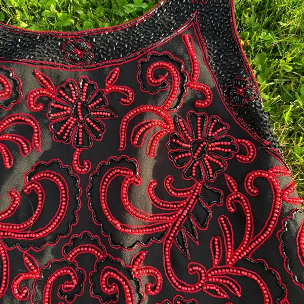 Red Beaded Vampire Top Size L - Image 2