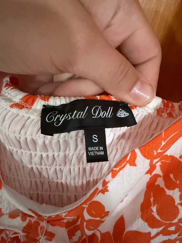Crystal Doll Orange and white mini dress S flowy sleeves - Image 4