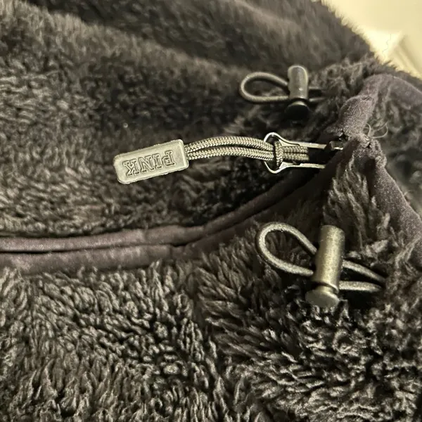 Victoria's Secret PINK Black Fuzzy Fleece Sherpa 1/4 Zip Pullover Jacket L‎ - Image 4