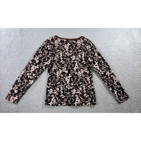 St. John's Bay Floral Cottagecore Top Small Brown‎ Scoop Neck Cotton Earthy Neutral Classic L/S - Image 3