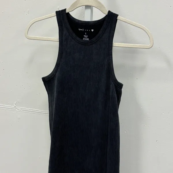 Brave Fame‎ Ribbed Racerback Midi Dress Charcoal Grey Mineral Wash Small Bodycon - Image 3