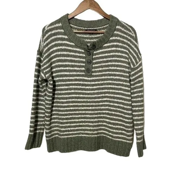 American Eagle Sweater Heney Striped Green and White Stripes XS - Image 2