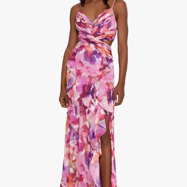 XSCape long printed chiffon cutout dress - Image 4