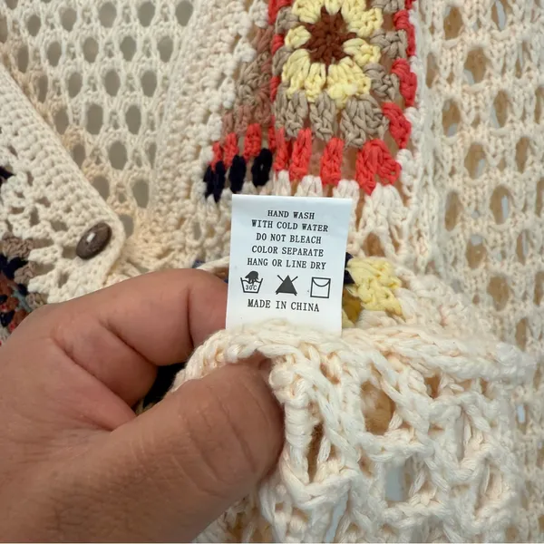 Debut Crochet Cream Granny Square Cardigan Sweater size M - Image 6