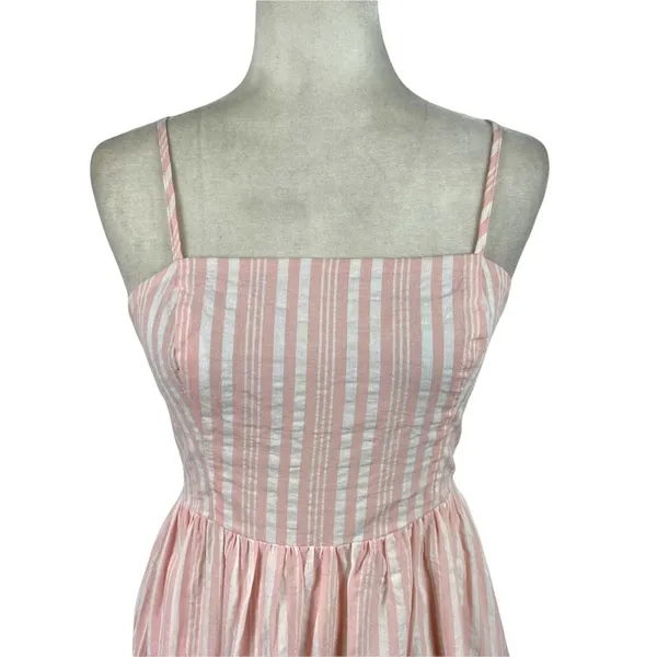 Aqua Pink Striped Maxi Sleeveless Spaghetti Straps Long Dress 100% Cotton Small - Image 3