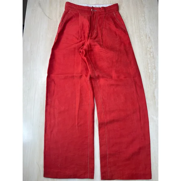 Mango MNG Suit Red Wide Leg High Rise Contrast Stitch Trousers Pants Womens 2 - Image 5