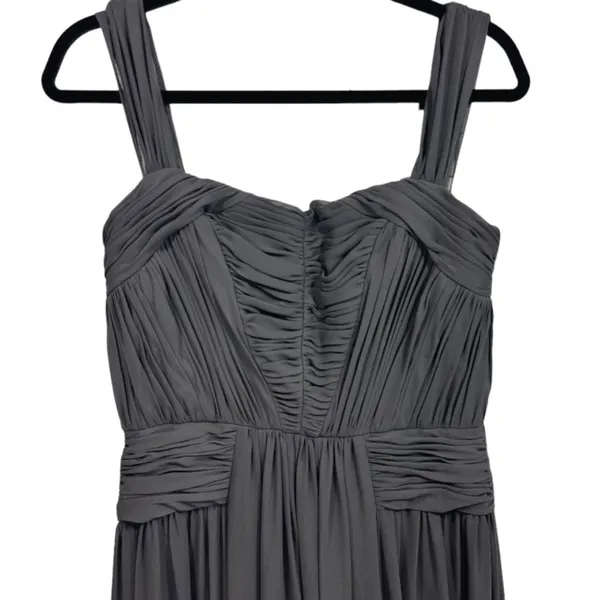 Vera Wang Charcoal Gray Ruched Bodice Chiffon Maxi Formal Dress Gown Size‎ 8 - Image 5