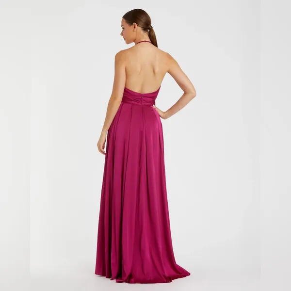 MAC DUGGAL Dark Purple Halter Neck Charmeuse Gown Size 6 - Image 3