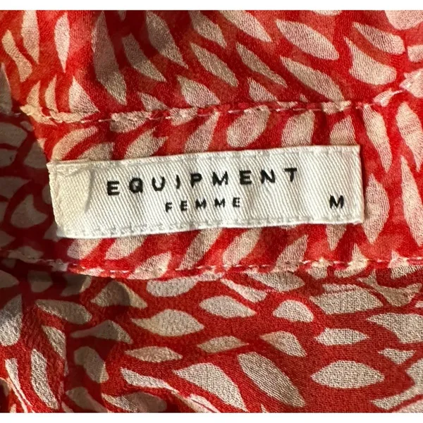 Equipment Femme Sophie Red White Floral Silk Chiffon Button Down Blouse Medium - Image 9