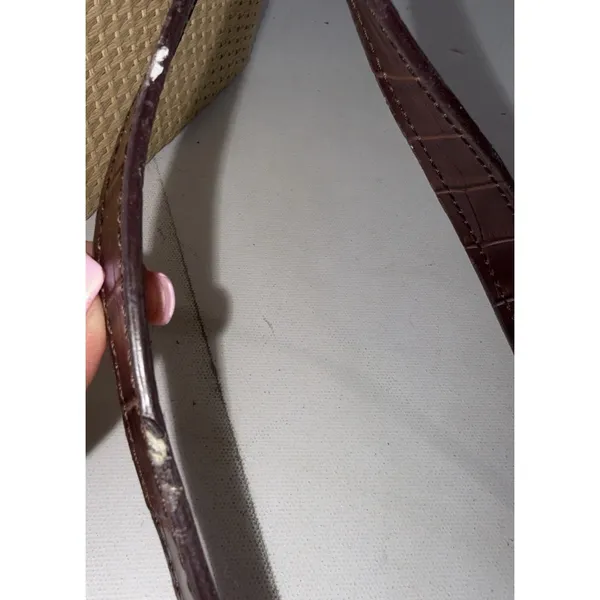 Vintage Brighton Style Y2K Handbag Brown‎ Leather Hearts Trim Plaid Straw Purse - Image 11