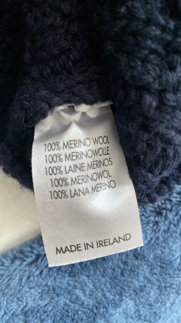 Aran Sweater Market Chunky Cable Knit Pullover Wool from Ireland Blue Size L - Image 5