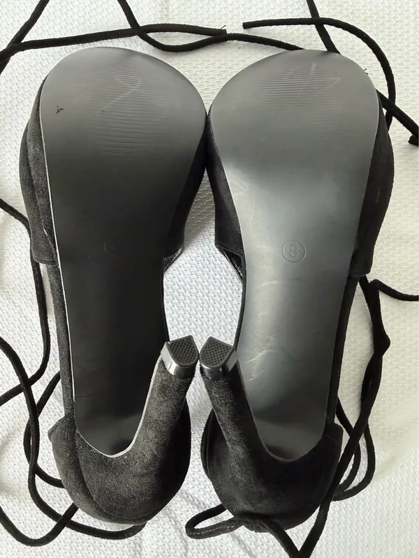 Black Suede Lace-Up Peep Toe Stilettos - Image 8