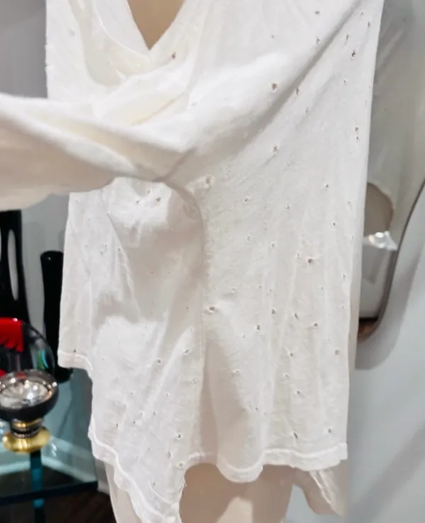 Poof! Distressed Ecru/ Off White Choker Cold-Shoulder Tie-Front Top - Image 7