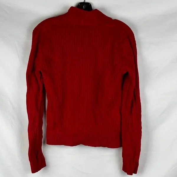 Lauren Ralph Lauren Red Ribbed Sweater Shawl Collar Gold Button Medium - Image 2