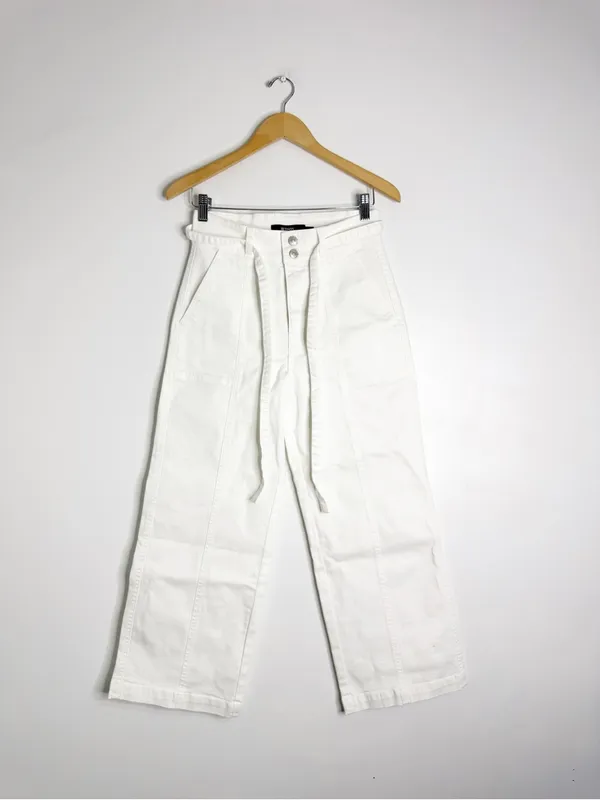 Hudson White High-Rise Wide Leg Pants Size 8 Tie Waist Utility Crop - Image 2