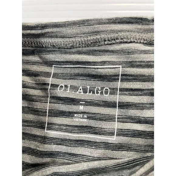 01.ALGO Striped Short Sleeve‎ T-Shirt Casual Basic Tee Gray Black Stripes M - Image 2