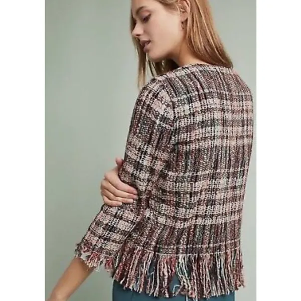 Ett: twa Anthropologie Fringe Tweed Blazer Jacket Size Small‎ Academia Old Money - Image 2