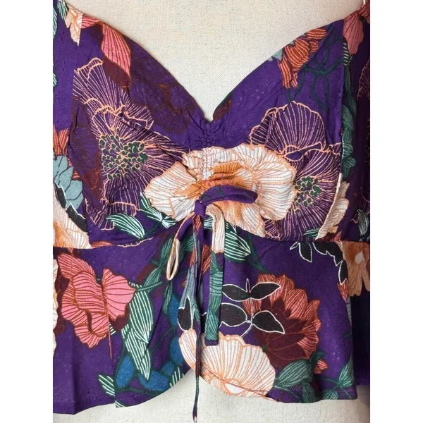 Band Of The Free Shirt Women Medium Purple Floral Puff‎ Sleeve Cropped Top NWT - Image 8