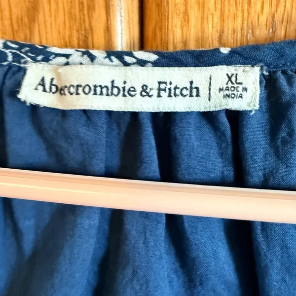 Abercrombie Fitch Size Xl Women Jade Blue White Floral Print 3/4 Sleeve‎ Boho - Image 3