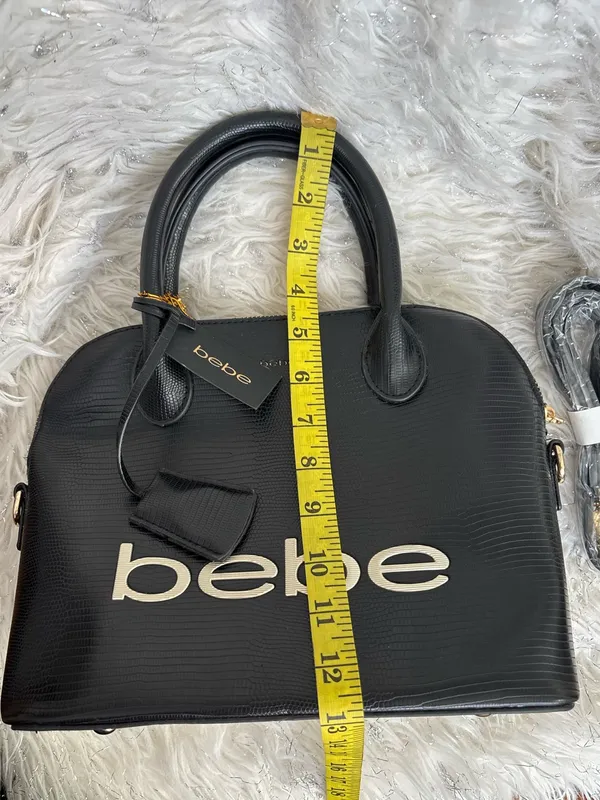 bebe Fabiola Stamped Lizard Dome Satchel Black Cream Logo One Size - Image 13
