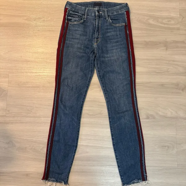 Mother The Looker Ankle Fray Women's blue Skinny Jeans side stripes Size 26 - Image 2