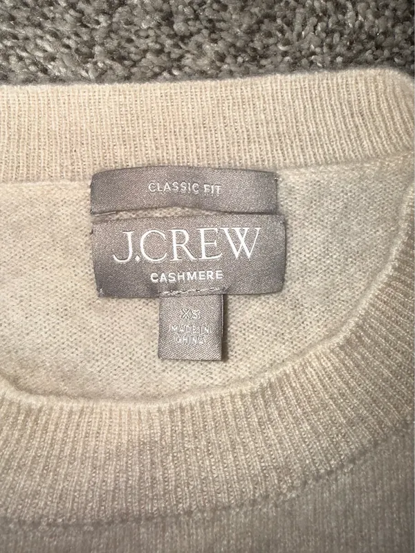 J. Crew Classic Fit Cashmere Crewneck Sweater Beige XS - Image 2