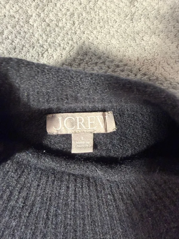 J.Crew Women’s Large Black Merino Wool Alpaca Blend Raglan Mock Neck Sweater - Image 3